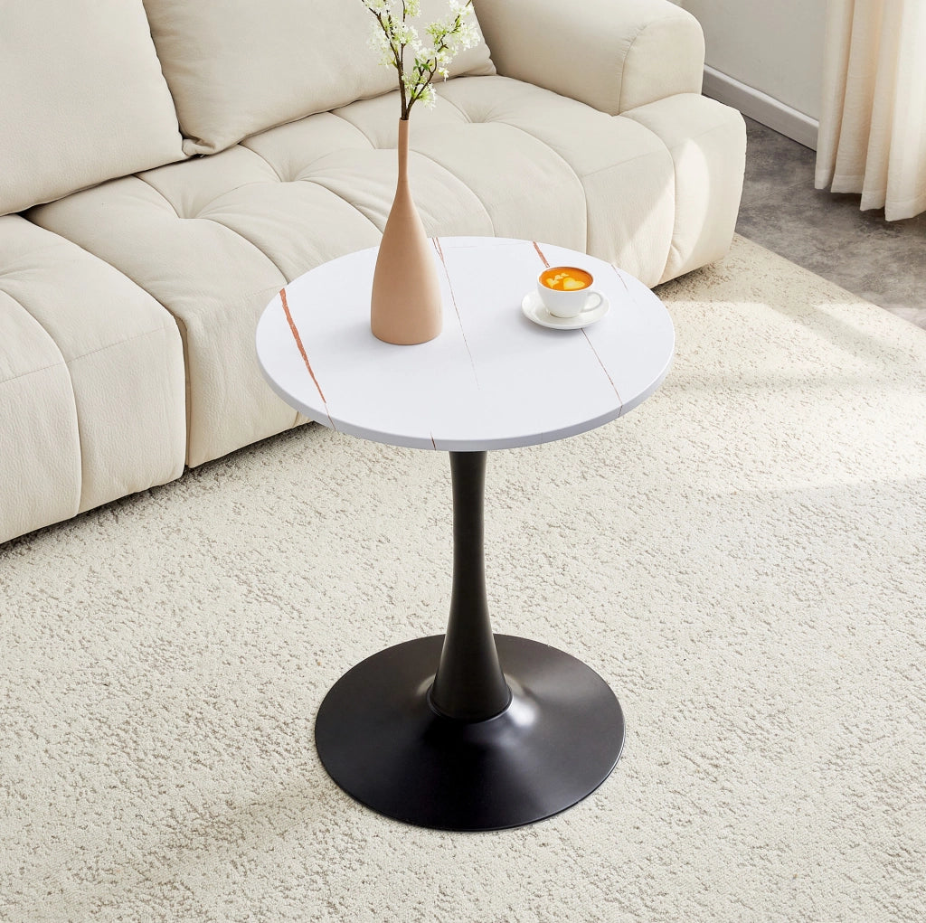 Tavolino rotondo 60 cm stile Mid-Century in MDF e metallo; bianco e nero