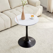 Tavolino rotondo 60 cm stile Mid-Century in MDF e metallo; bianco e nero