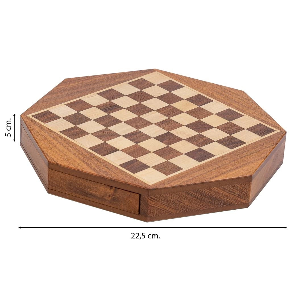 Scacchi magnetici con cassetto per pezzi in legno marrone d22,5x5h