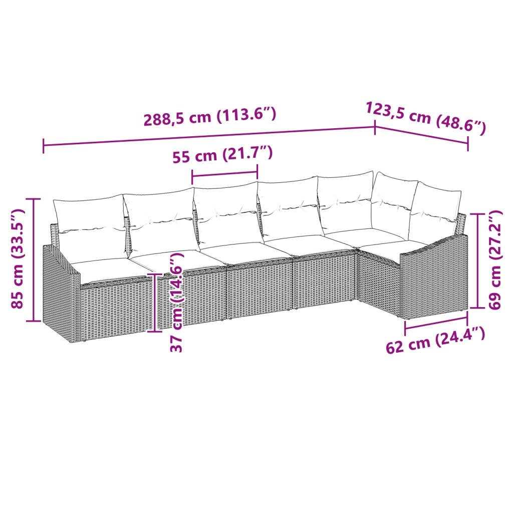 Set di Divani da Giardino 6 Pezzi con Cuscini Grigio Polyrattan