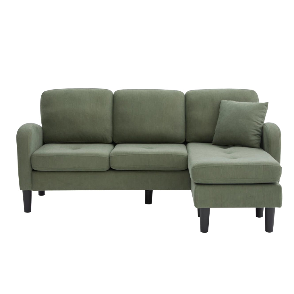 Divano Angolare 3 Posti con Chaise Longue ¨C MINIMAL ¨C Velluto a Coste, Gambe in Plastica, 166x118x77