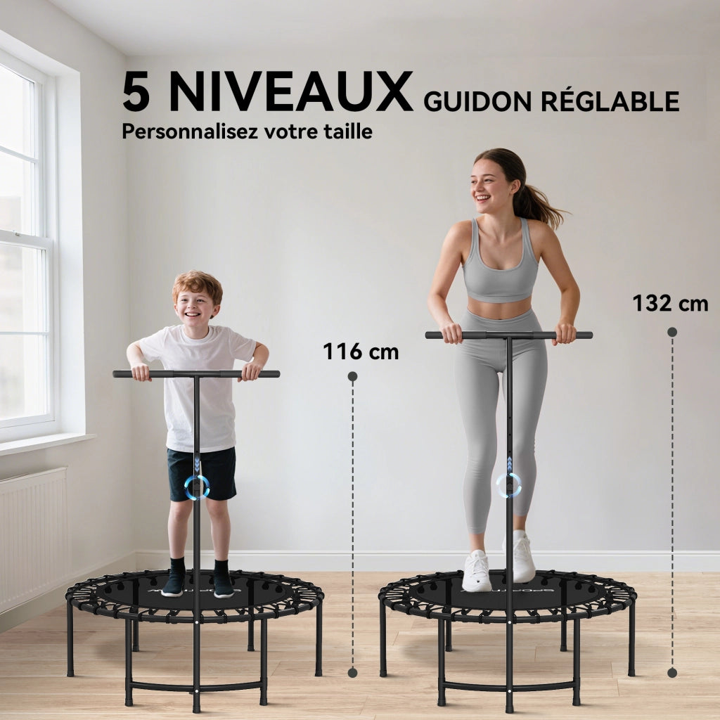 Trampolino Fitness con Corde Elastiche ¨C zephmum ¨C Nero, Acciaio, ?102x132cm