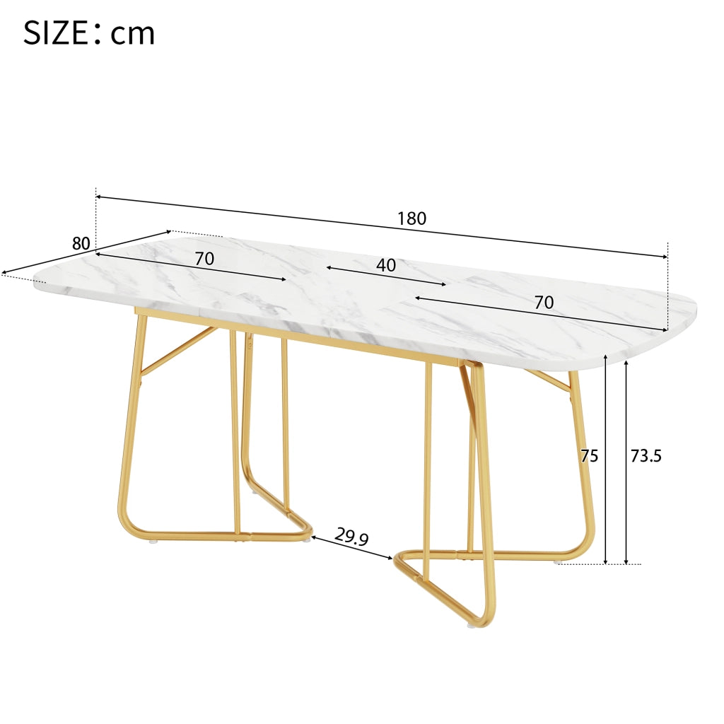 Tavolo allungabile da pranzo in MDF effetto marmo bianco con gambe in metallo dorato per sala da pranzo moderno