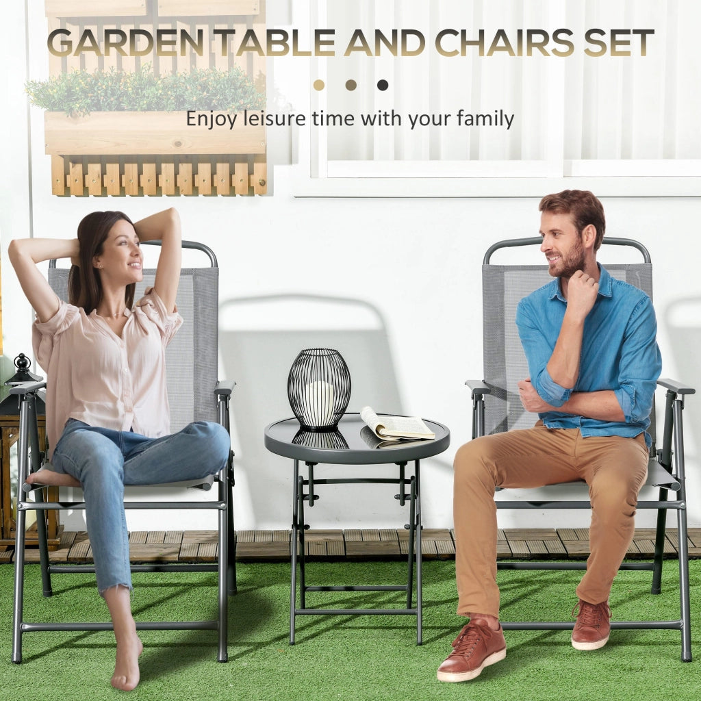 Set Tavolino e 2 Sedie Pieghevoli da Giardino  in Metallo Grigio Chiaro