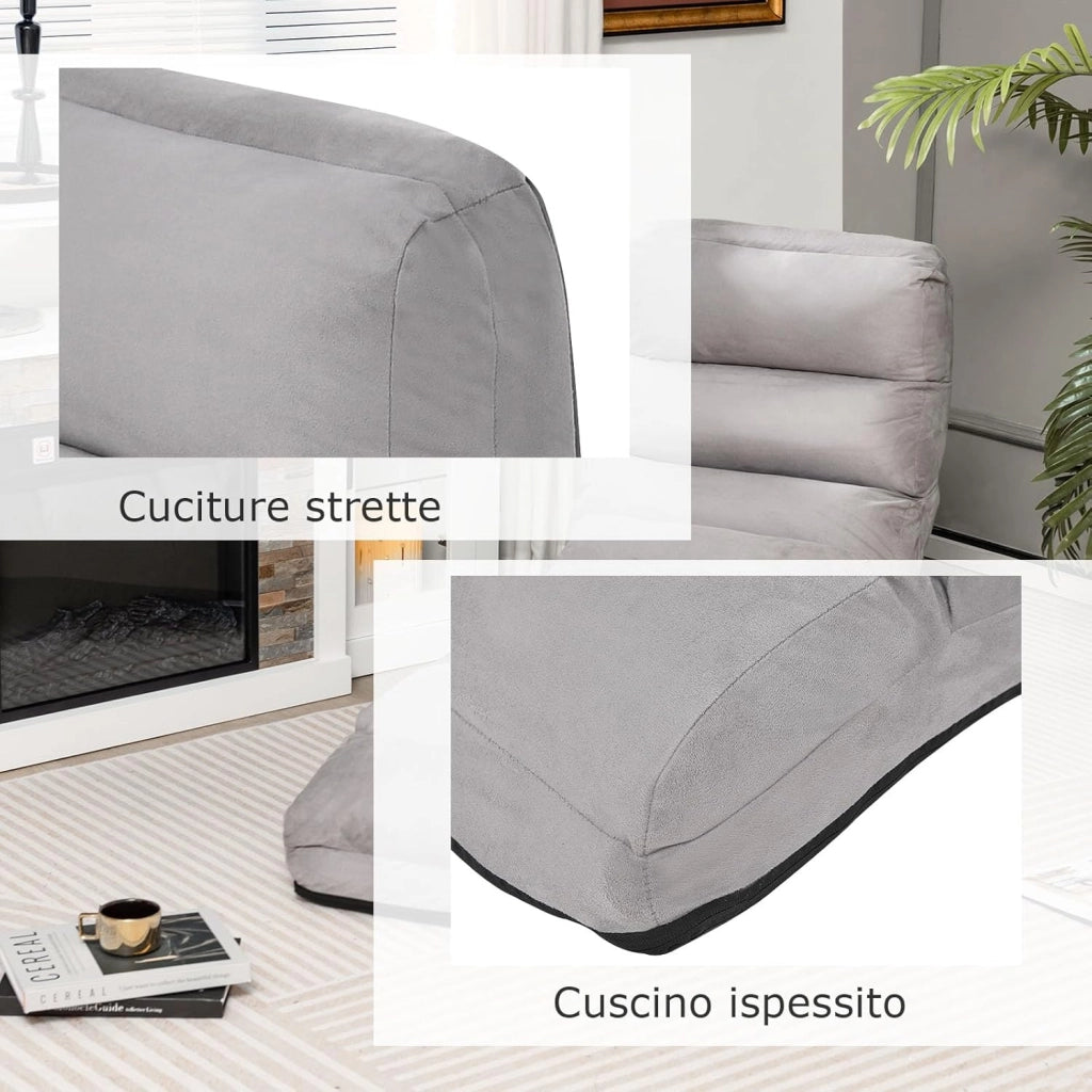 Sedia Pieghevole da Pavimento Portatile, Divano Imbottito, Regolabile in 5 Posizioni, Supporto per la Schiena, Ideale per Rilassarsi e Leggere (Grigio)