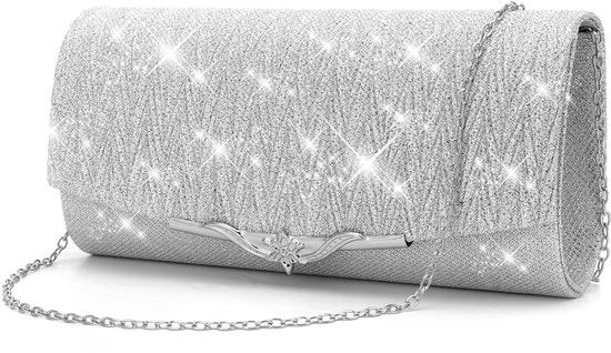 Borsa da sera elegante per donne, con glitter, borsa piccola e elegante, borsa da sera con glitter per matrimoni e feste di gala (argento)