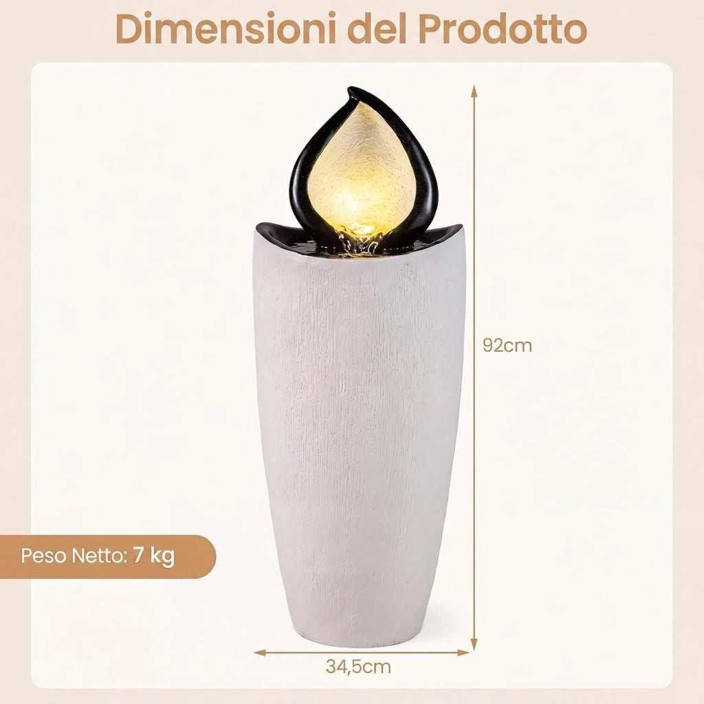 Fontana da Giardino con Luci, Fontanella Decorativa con Pompa e 4 Luci LED, Effetto Pietra, Sistema di Acqua Circolante da Esterno, Fontana Resistente in Resina per Cortile e Terrazzo