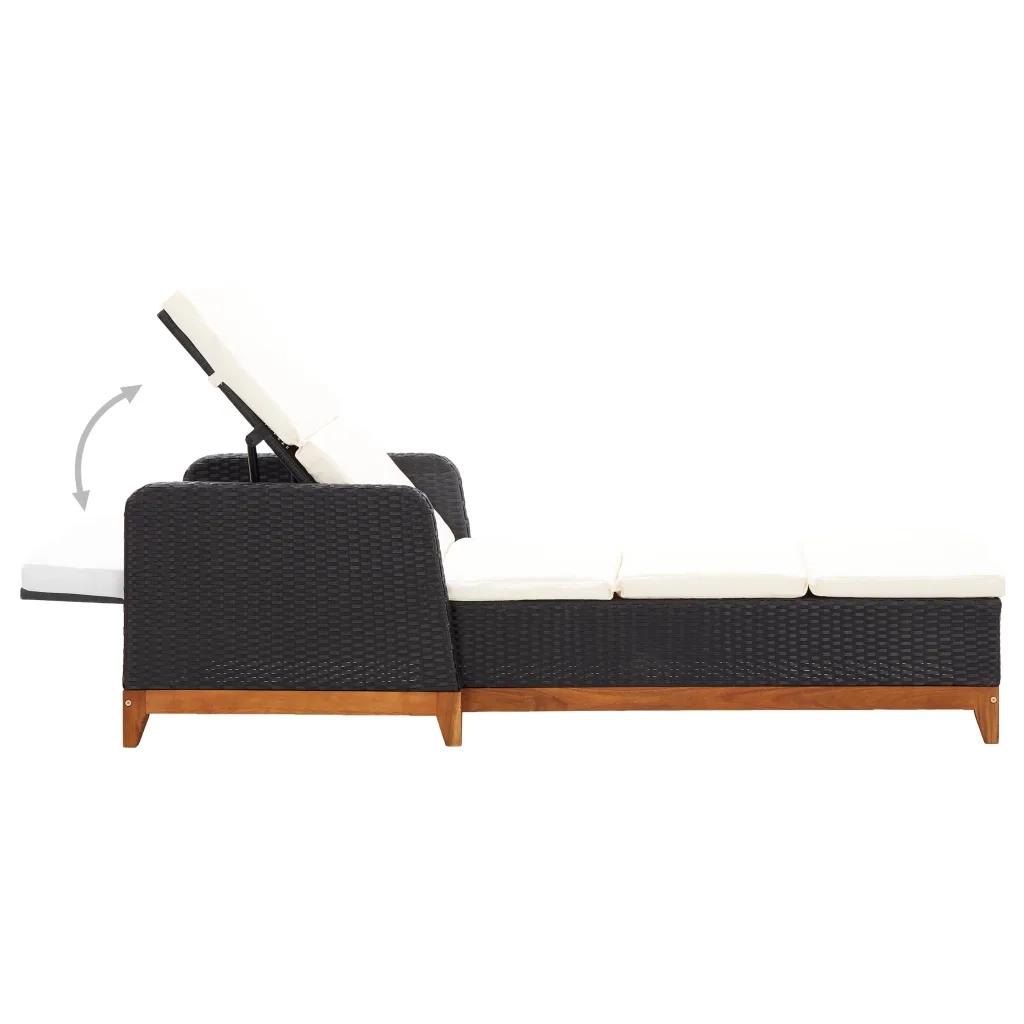 Lettino Prendisole Polyrattan e Legno Massello di Acacia Nero cod mxl 5720