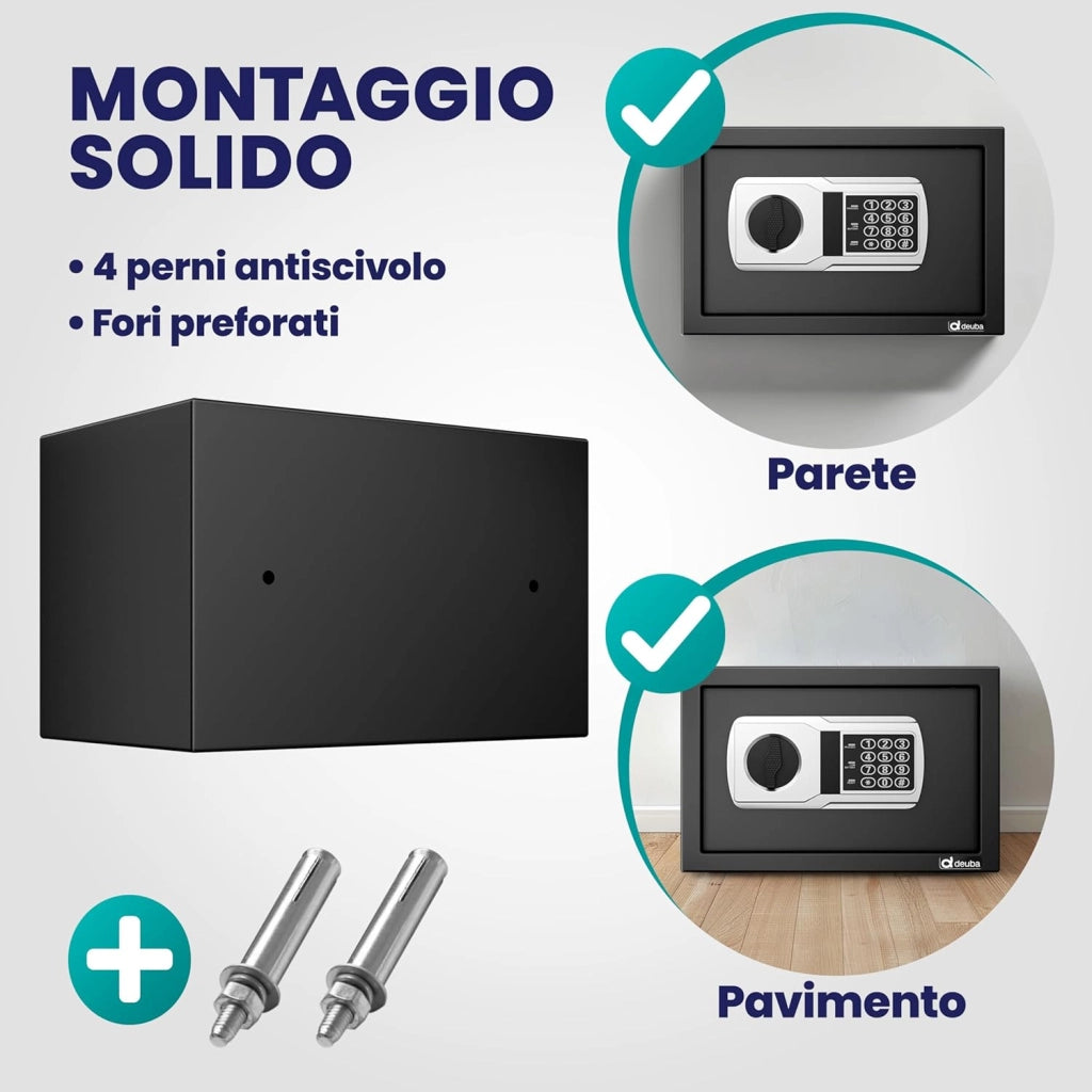 Cassaforte Elettronica con Combinazione 31x20x20cm LED Doppio Bullone in Acciaio Cassetta Sicurezza Nera