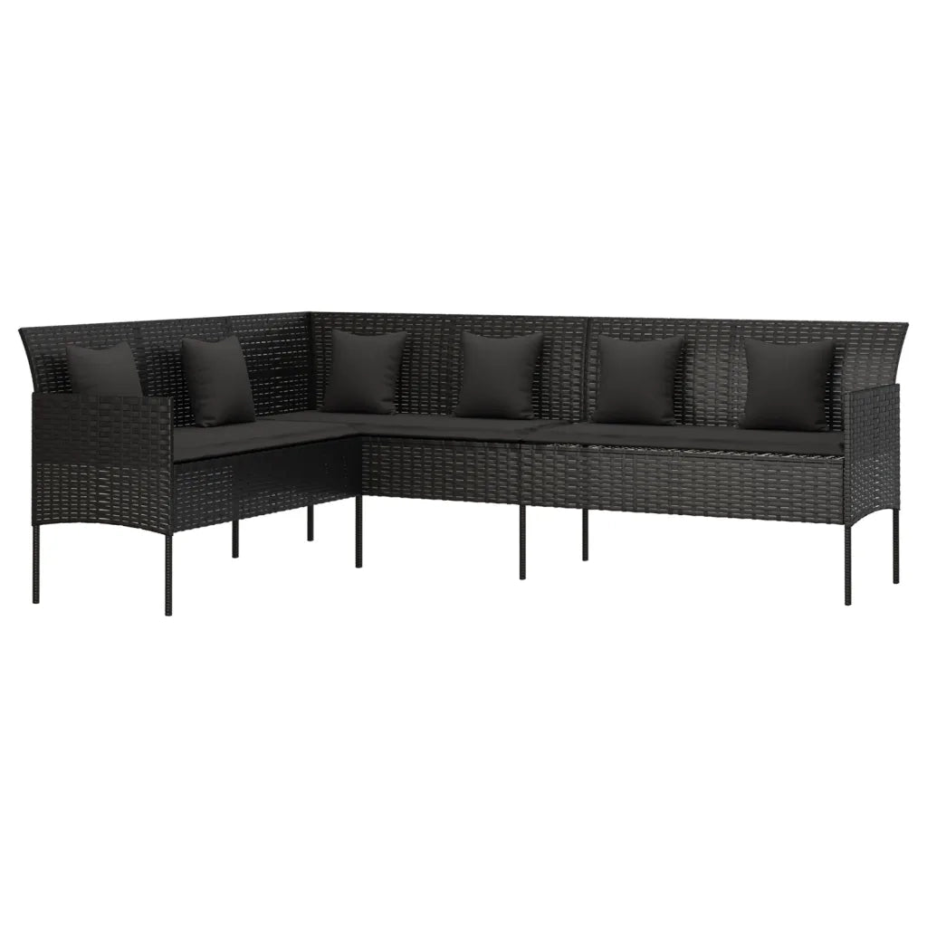 Set da Pranzo da Giardino 6 pz con Cuscini Nero in Polyrattan