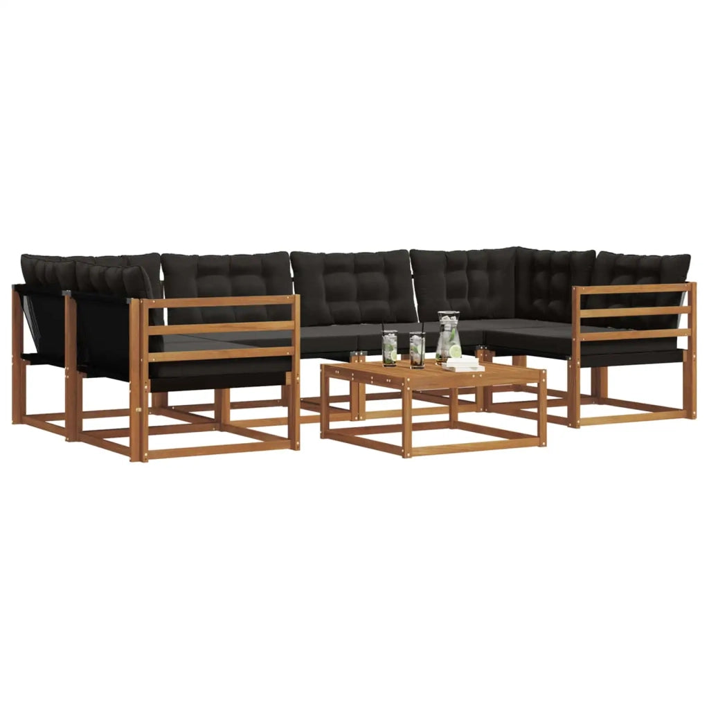 Set di divani da esterno con cuscino 7 pcs Naturale e Nero