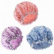 Trade Shop - Set 2pz Cuffia Doccia Bagno Colorata Pois Lucida Elastico Protegge Capelli 87179 -