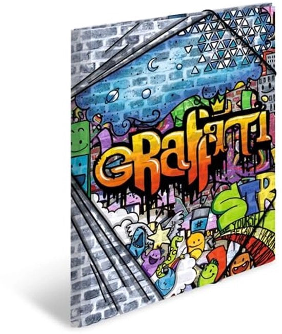 Set di cartelloni A3 Graffiti, 3 pezzi, cartelloni per bambini in plastica con motivo artistico, cintura elastica, cartelle interne e stampa interna per ragazzi e ragazze