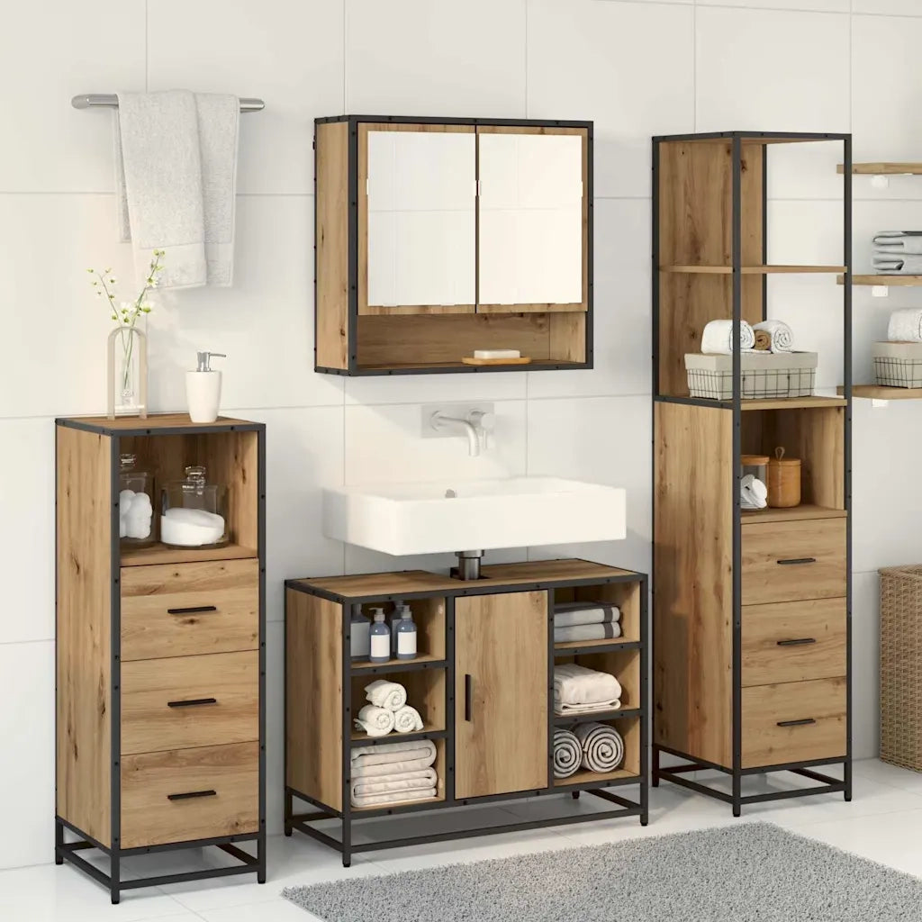 Set di mobili per il bagno con porta 4 pcs Rovere artigianale 3402337