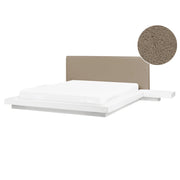 Letto matrimoniale ad acqua moderno con piattaforma comodini testata in legno bianco bouclé tortora 160 x 200 cm stile giapponese