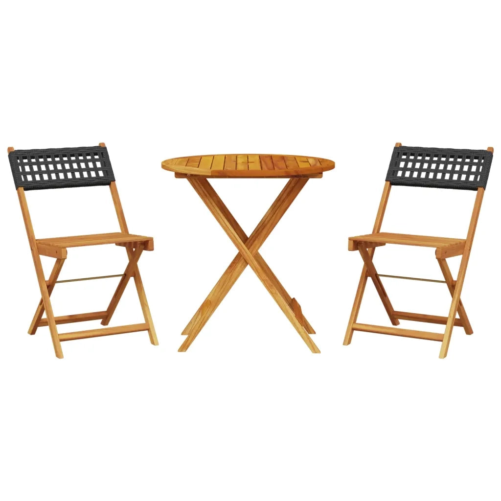 Set da Bistrot 3 pz | Set Salotto da Giardino Nero in Polyrattan e Legno Massello