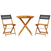 Set da Bistrot 3 pz | Set Salotto da Giardino Nero in Polyrattan e Legno Massello
