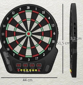 Bersaglio elettronico ULEVR per freccette con 27 giochi, 243 varianti, 6 freccette e 4 display LED, nero