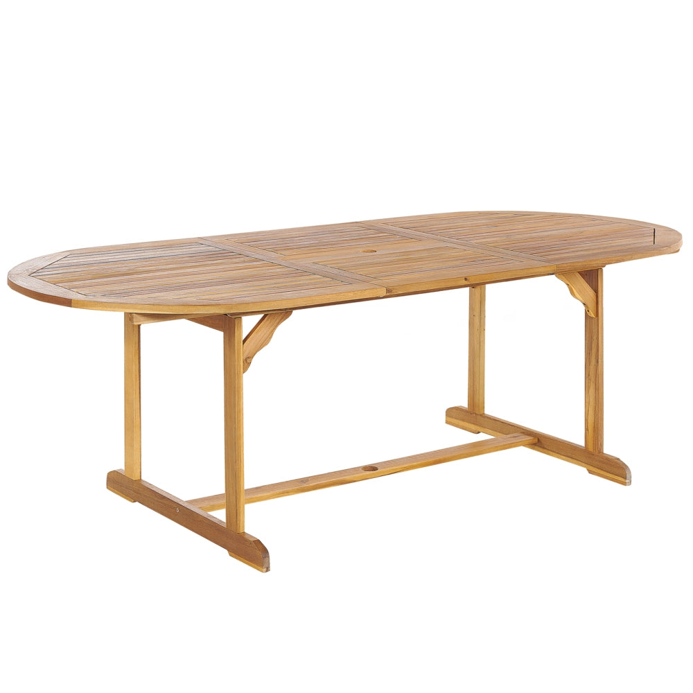 Set da pranzo per esterni in legno di acacia chiaro con cuscini bianco sporco tavolo a 8 posti sedie pieghevoli design rustico