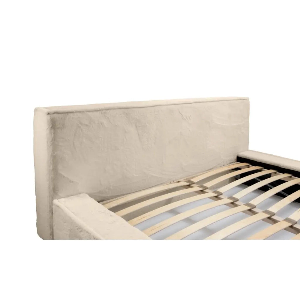 Letto contenitore ORLANE – Velluto beige dune – 140x200 cm – Rete sollevabile – Design di alta gamma