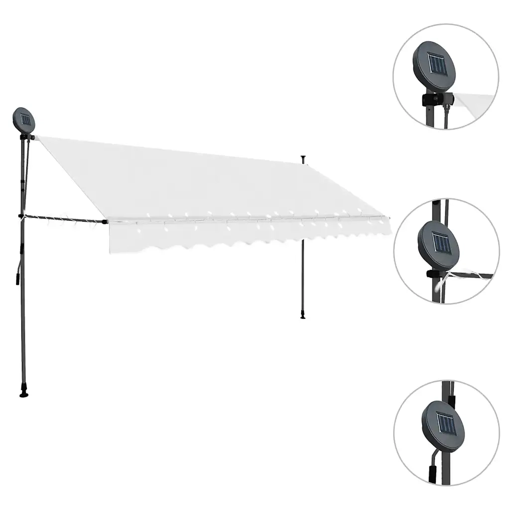 Tenda da Sole Retrattile Manuale con LED 400 cm Crema 145875