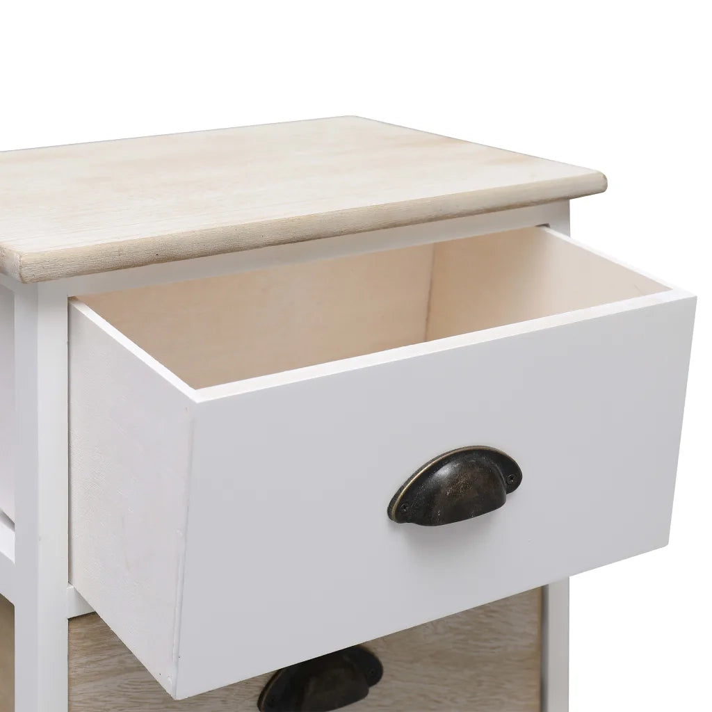 Comodini 2pz Bianco e Naturale 38x28x45cm in Legno di Paulonia  cod mxl 31220