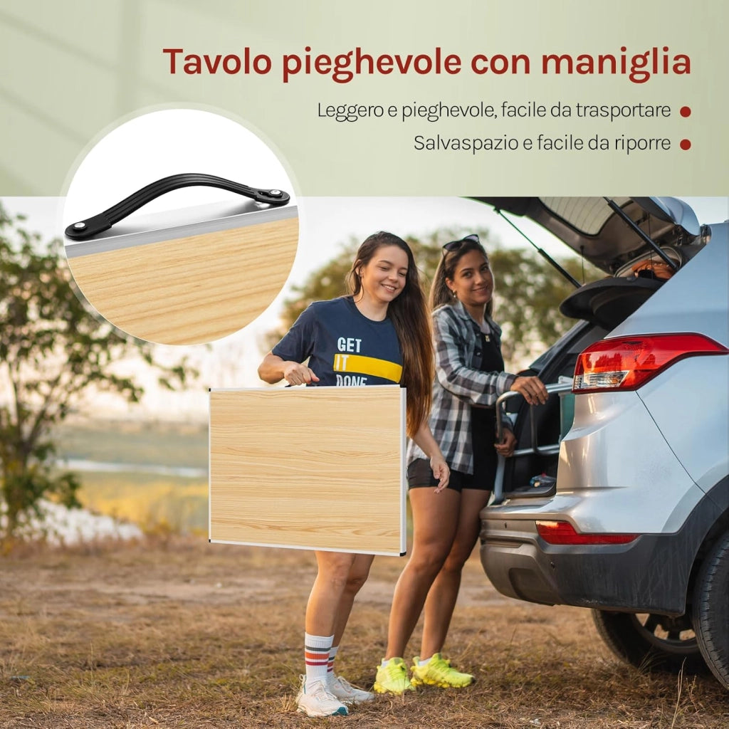 Tavolo da Campeggio Picnic Giardino Pieghevole Portatile Altezza Regolabile in MDF Quercia 100x60x73/94cm