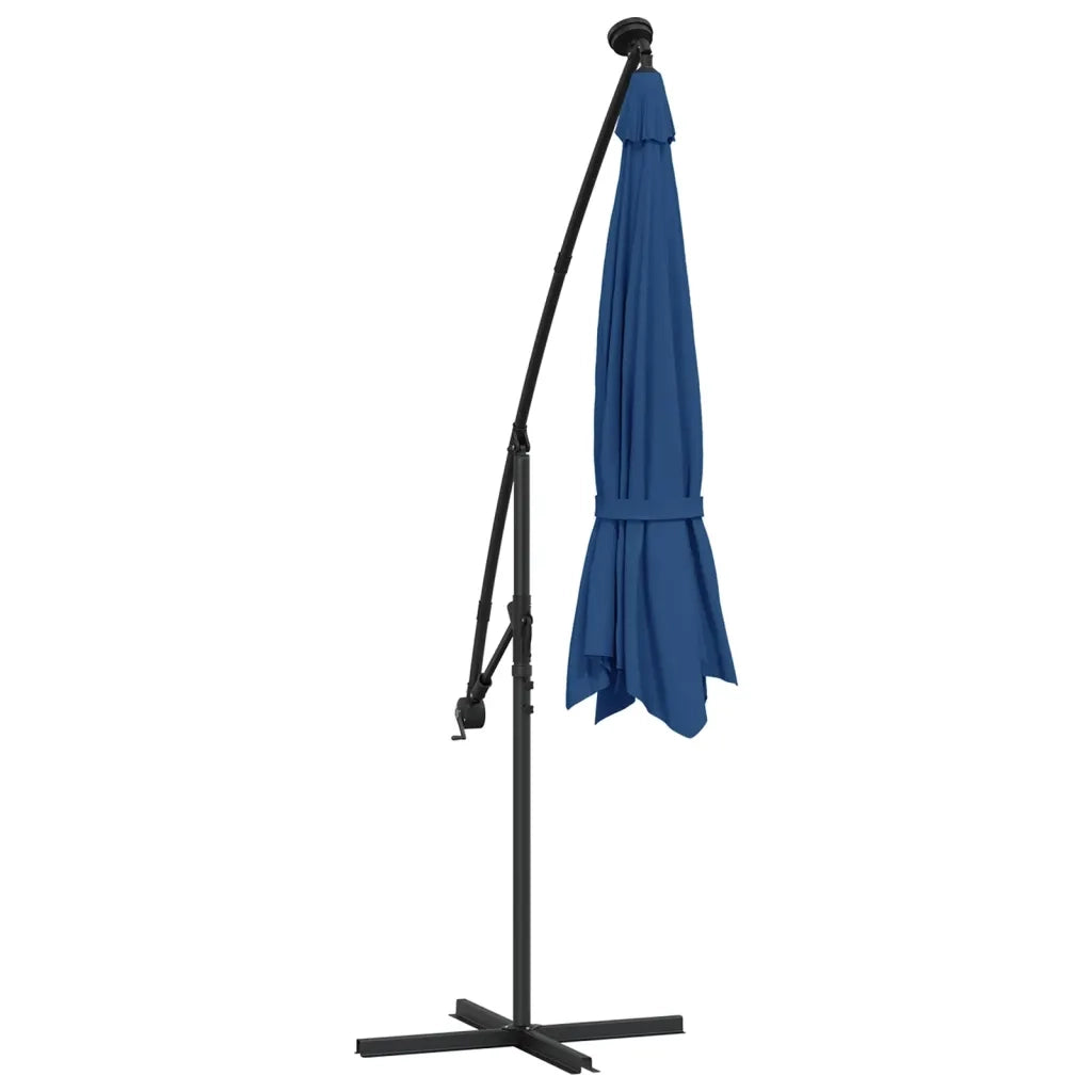 Ombrellone a Sbalzo con LED e Palo in Acciaio-Ombrello da giardino 300 cm Azzurro