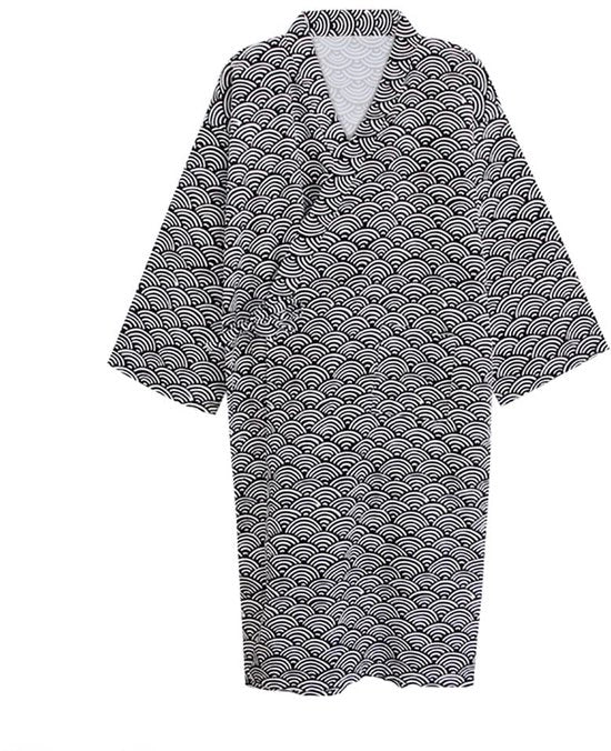 Kimono tradizionale stile Haori Yukata 100% cotone - abito da notte leggero e sottile per donna uomo (nero-uomo, L)