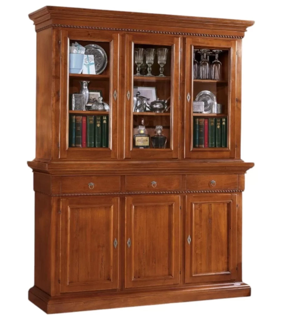 Cristalliera 3 porte in legno noce arte povera 190x50x228 (604+605) - Mobili 2G