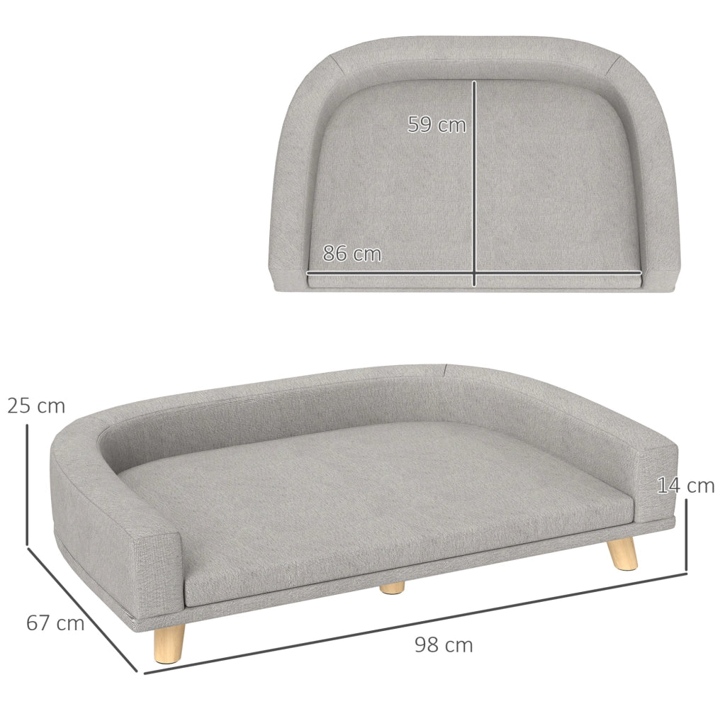 Divano per cani rialzato grigio con cuscino 98x67x25 cm