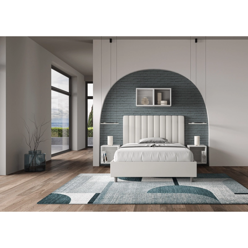 Letto imbottito 1 piazza e mezza 120x210 cm Agueda - Bianco,Similpelle,Contenitore