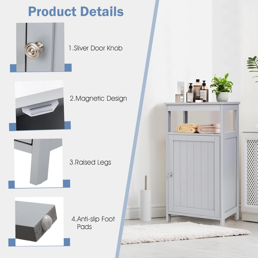 Mobile da Bagno con Ripiano e Armadio a Porta, 45 x 30 x 84 cm, Armadietto da Terra Autoportante in MDF, Armadio d’Archivio per Soggiorno, WC, Camera da Letto, Cucina (Grigio)