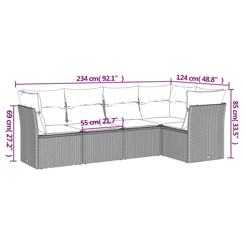 Set Divano da Giardino 5 pz con Cuscini-Sofa da Giardino-Divanetto da esterno Marrone in Polyrattan 991876