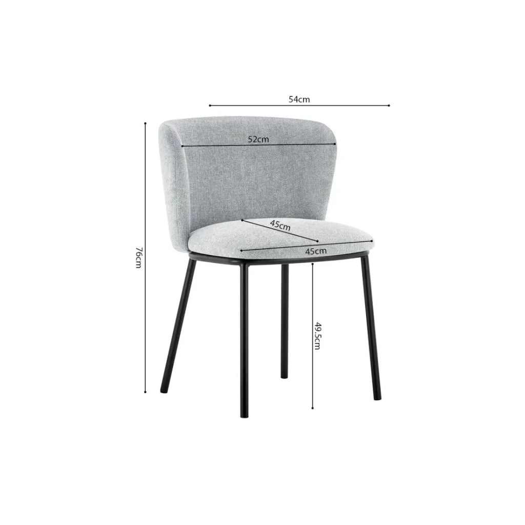 Sedia ARTHUS – Tessuto grigio chiaro con piedi in metallo nero – H76 × L52 × P54 cm