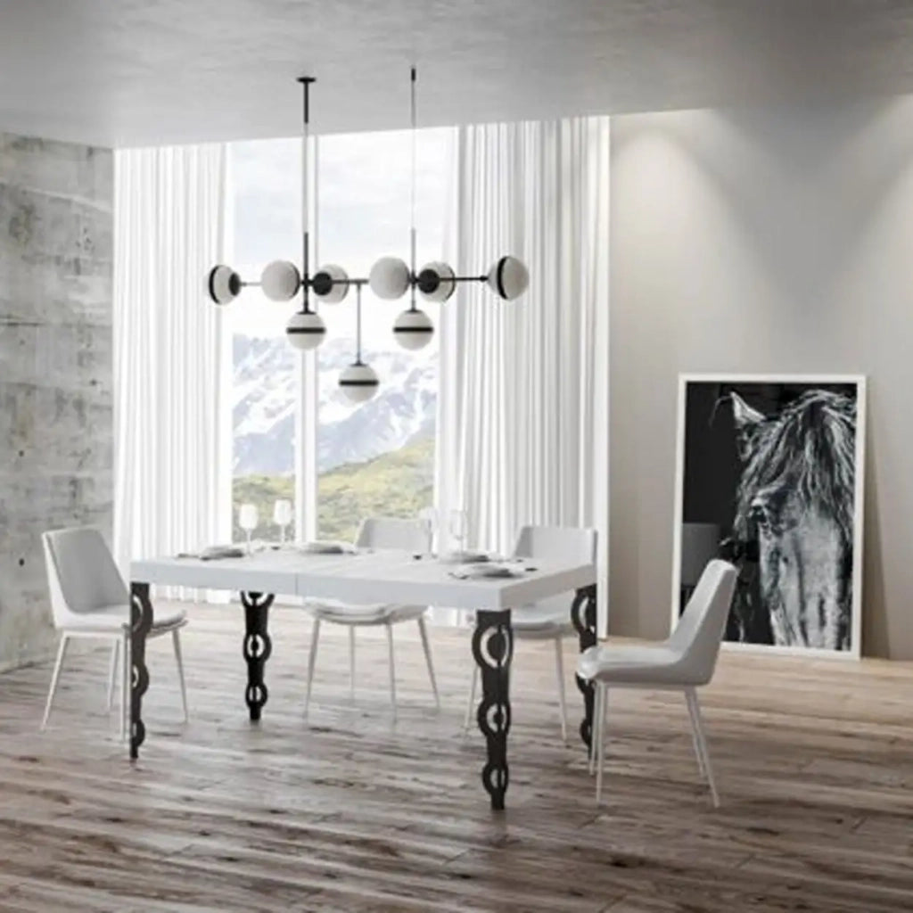 Tavolo allungabile 130/234x90 cm Karamay colore bianco frassino gambe antracite