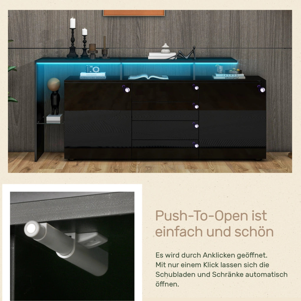 Sideboard moderno nero lucido con LED e USB