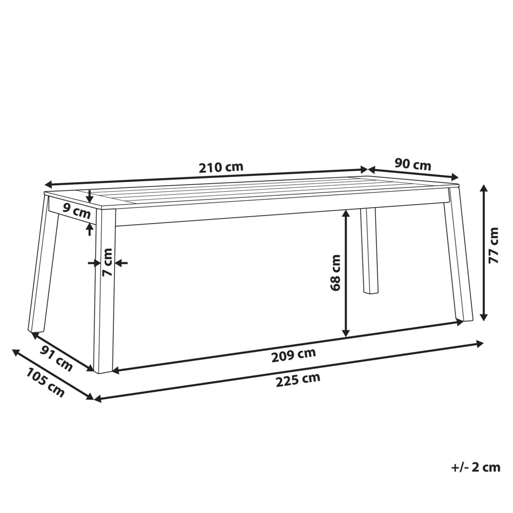Lampada da tavolo da pranzo da giardino in legno massello di acacia 210 x 90 cm 8 posti rettangolare per interni ed esterni rustico