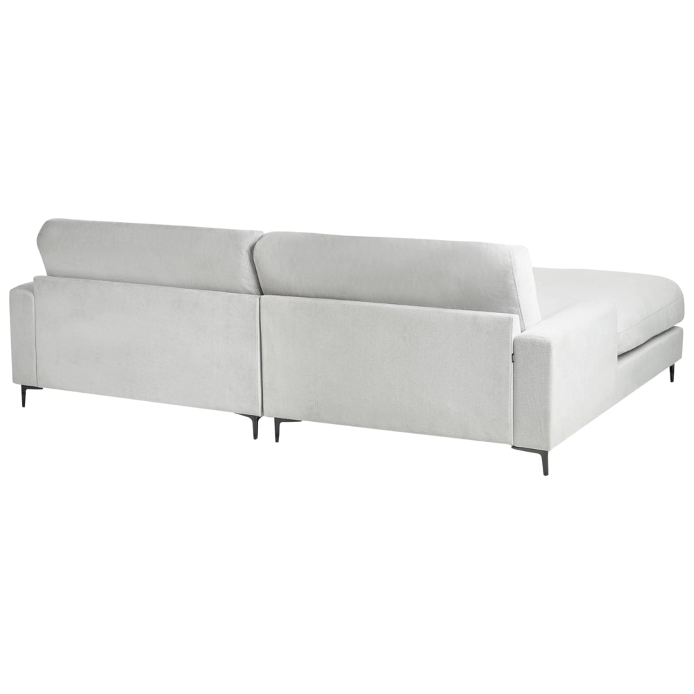 Divano angolare a destra in tessuto di ciniglia grigio chiaro Poliestere Metallo Gambe nere 190 x 272 x 83 cm Schienale imbottito e rifinito 3 posti a L Soggiorno in stile moderno
