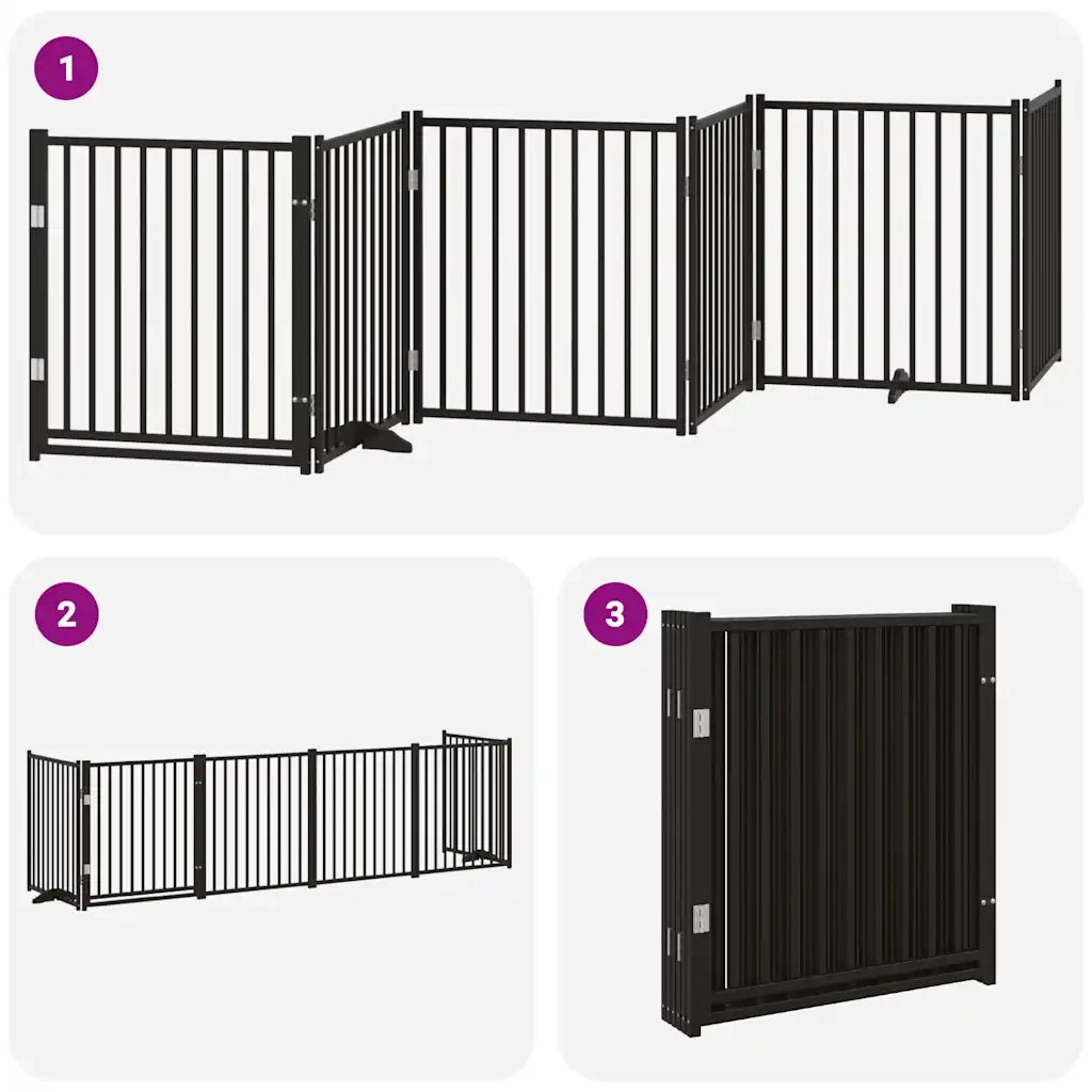 Cancello per Cani Porta Pieghevole Nero 6 Pannelli 480cm Pioppo 3155741
