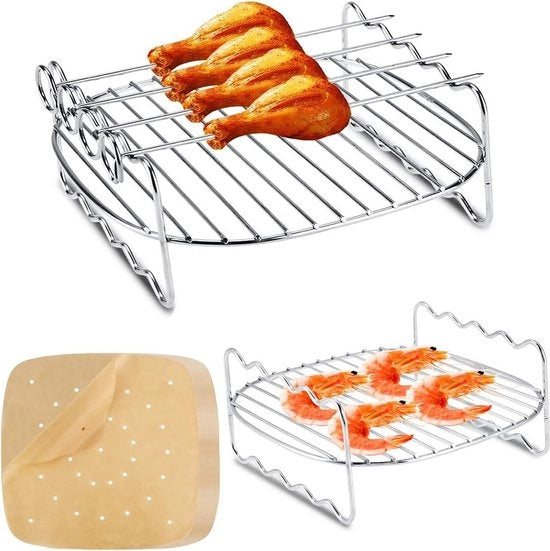 Sistema di Supporto per Frittura aeree a Doppia Livrea - 2 Pezzi con 100 Coperture - Adatto per Forno, Frittura a Vapore e Griglia Esterna