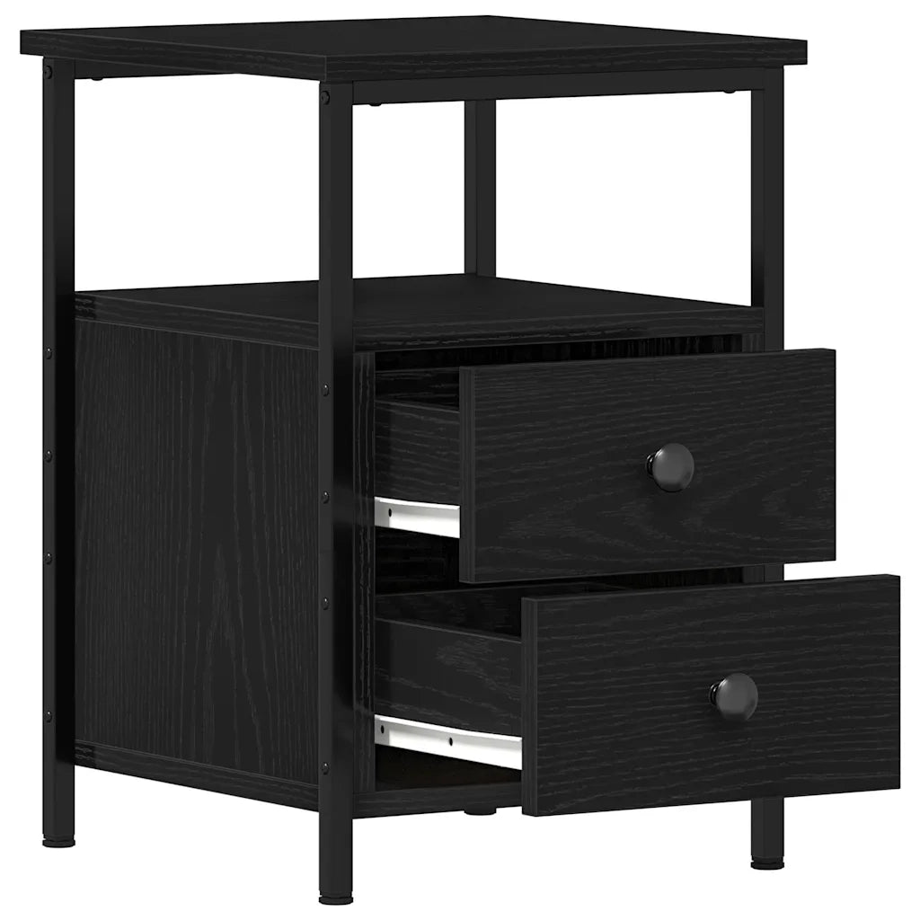 Set di 2 Comodini | Armadio da Notte | Mobiletto da notte Rovere Nero 34x35,5x50 cm Legno di Argilla