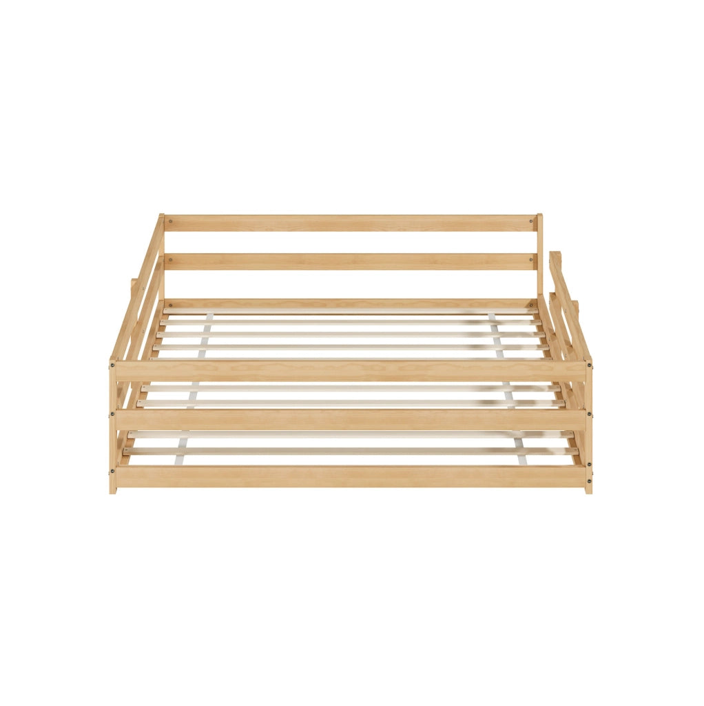 Letto per bambini 140x200 cm con sponde su 4 lati e rete a doghe in legno colore naturale