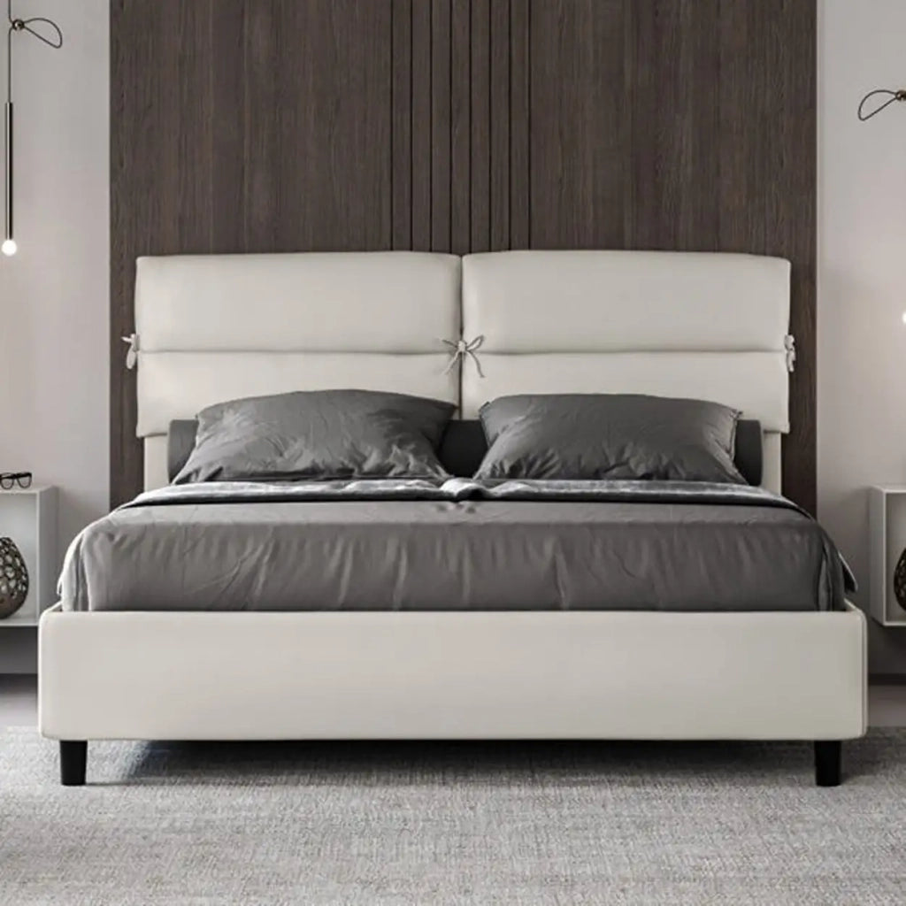 Letto matrimoniale con rete imbottito 160x190 similpelle bianco Nandy