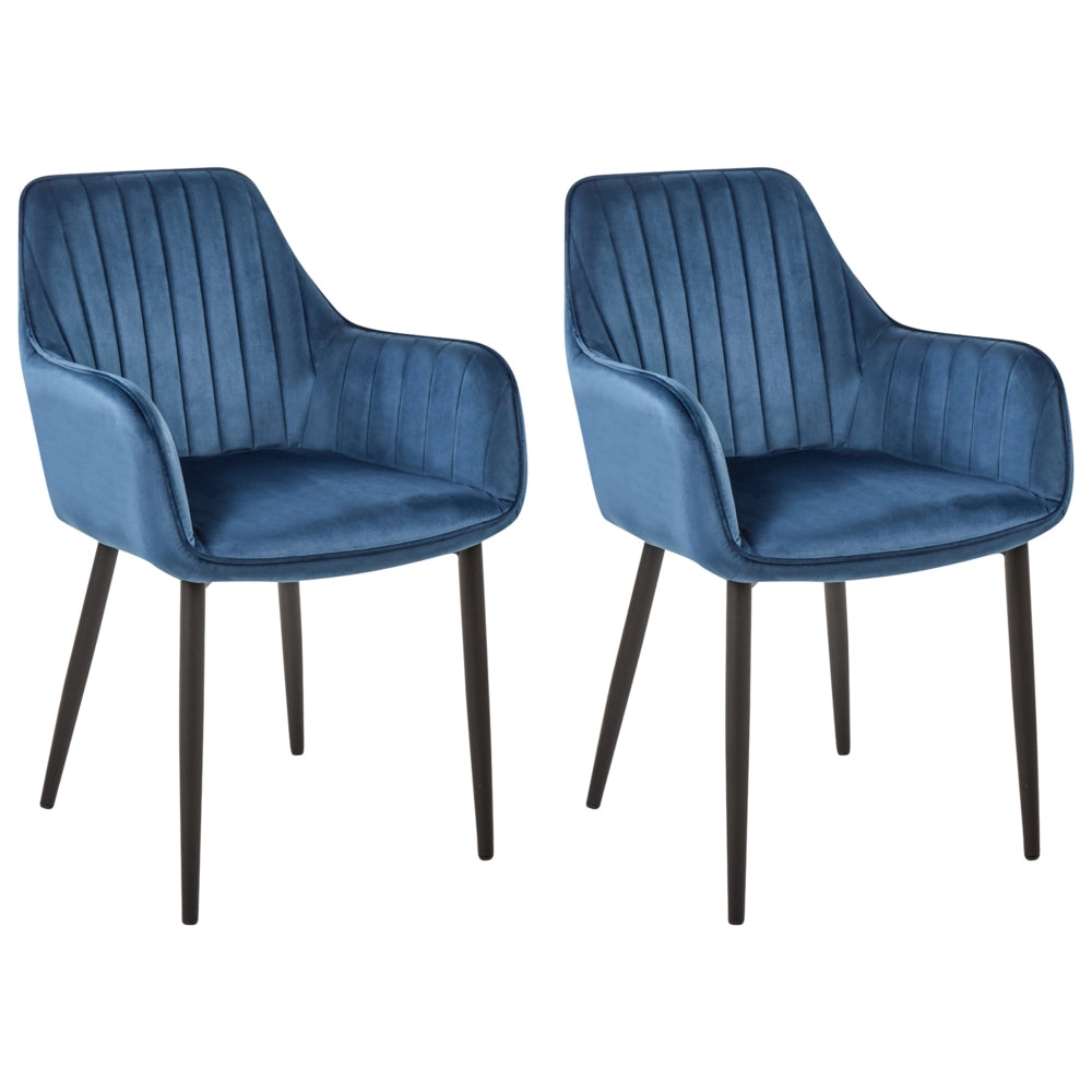 Set di 2 sedie da pranzo Braccioli in velluto blu Gambe in metallo Nero Retro Glam