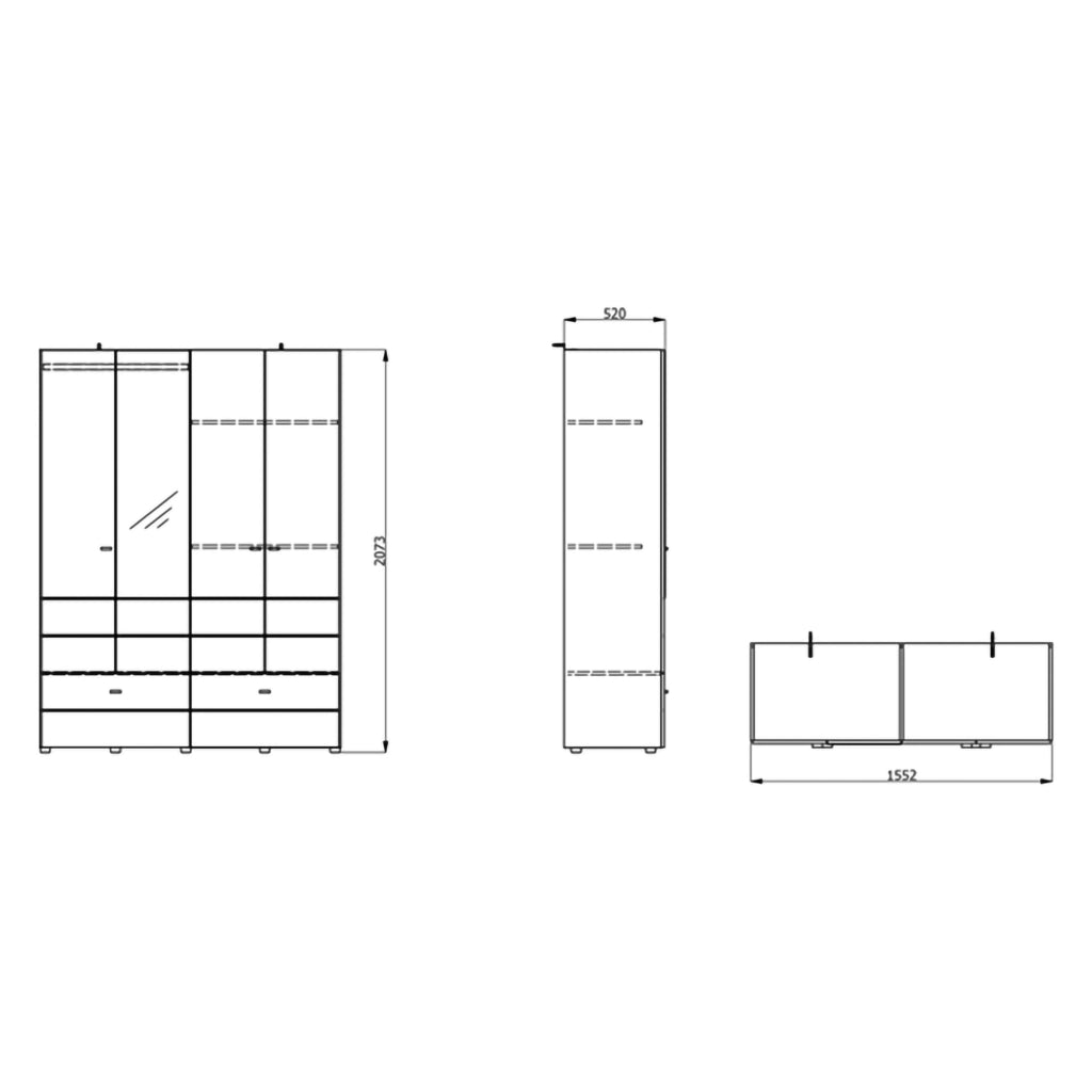 Armadio Camera da Letto Spigno, Guardaroba Grande 2 Ripiani, 155x208h cm Marrone Rovere Nodi