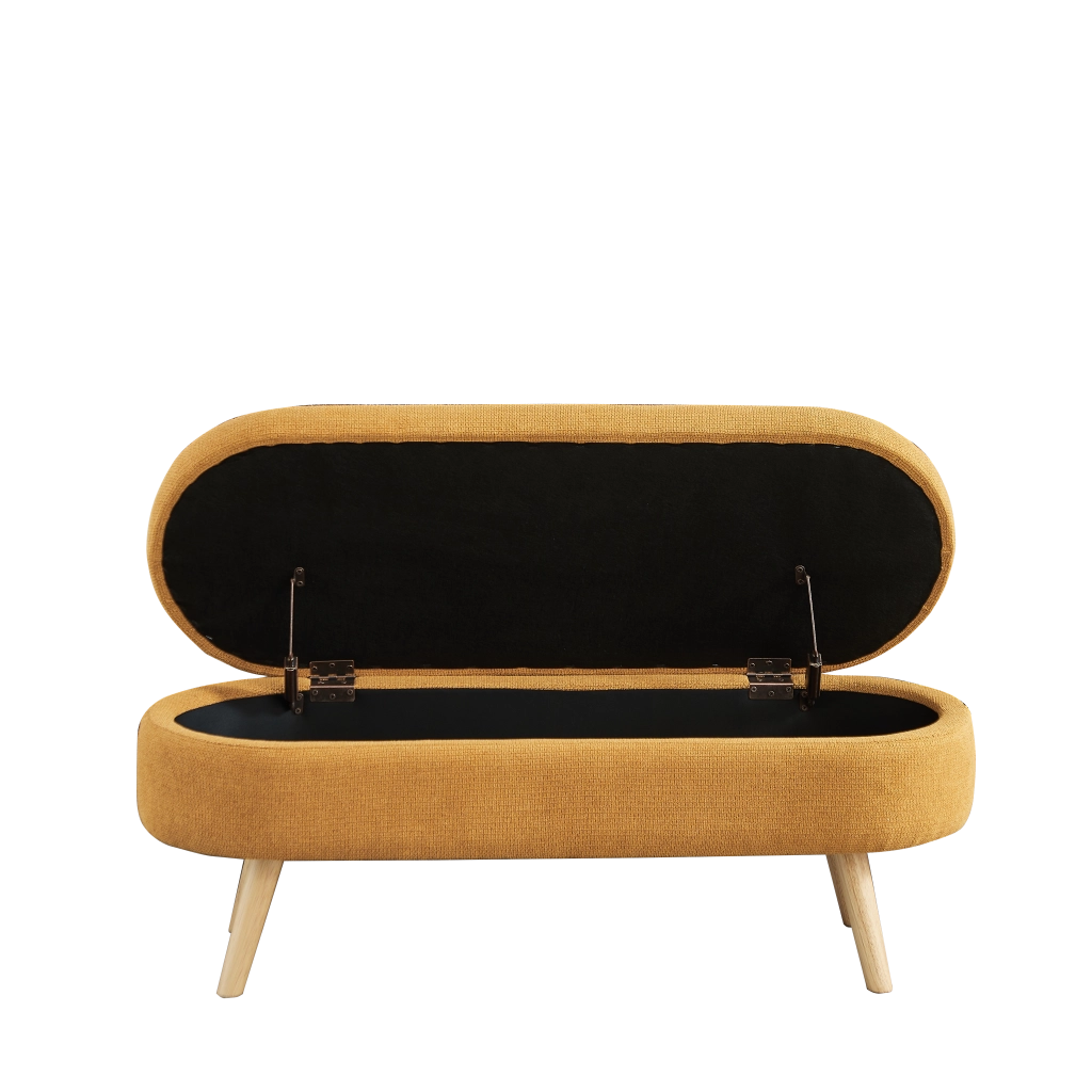 Panca contenitore con scomparto di stoccaggio in chenille gialla per camera da letto ingresso e soggiorno 110 cm