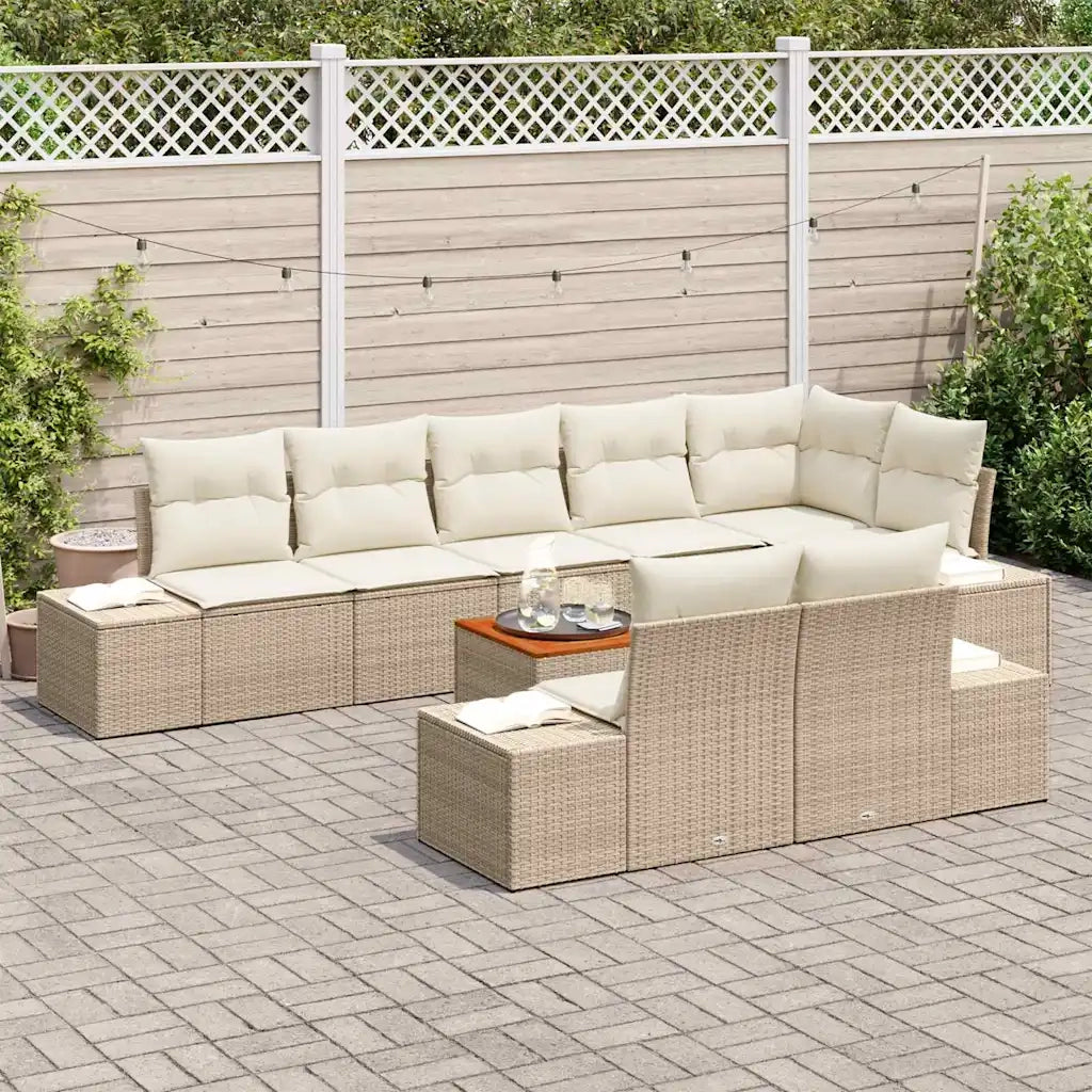 Set Divano da Giardino 9 pcs Beige e bianco