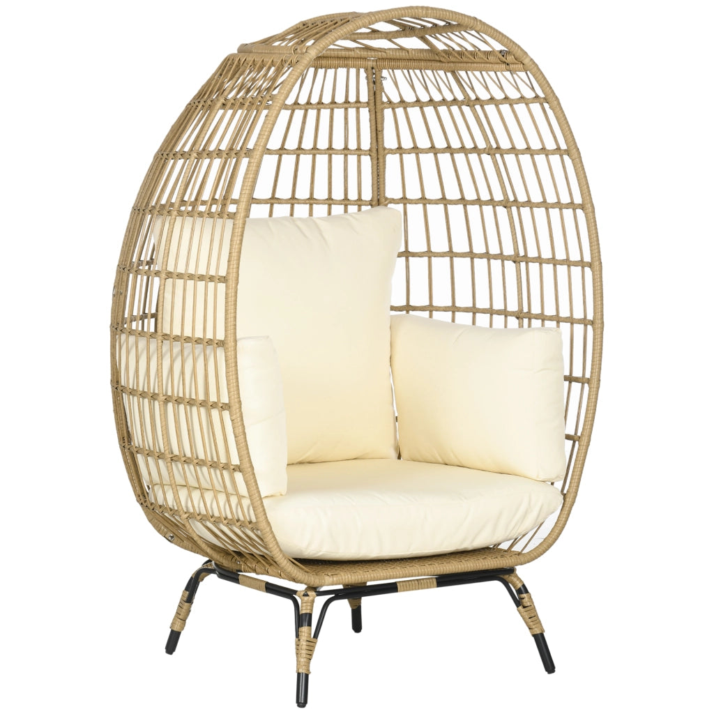 POLTRONA Cesto Ovale 105x90x148 cm Khaki in Acciaio e Rattan Sintetico