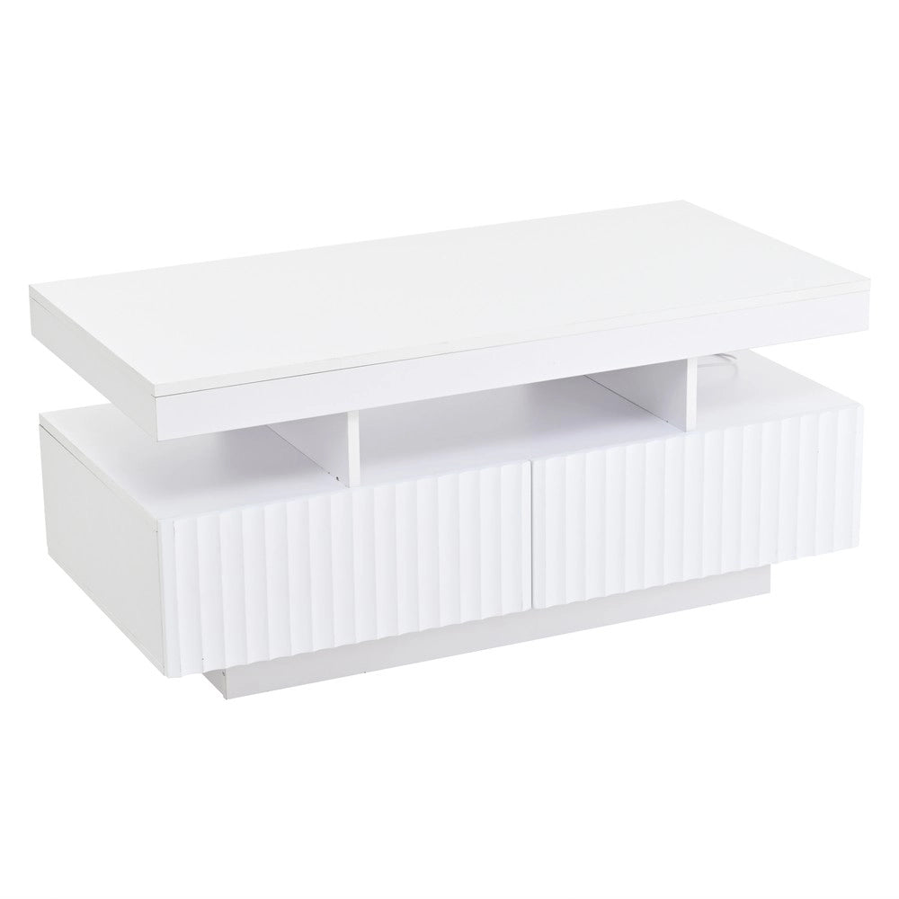 Tavolino da caff¨¨ con cassetti e LED ¨C Minimal ¨C Bianco legno effetto marmo 100x50x45